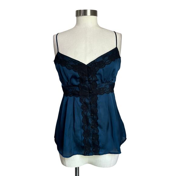 Y2K Forever 21 Chic Blue & Black Babydoll Lace Delicate Tank Top Size M - Picture 1 of 9